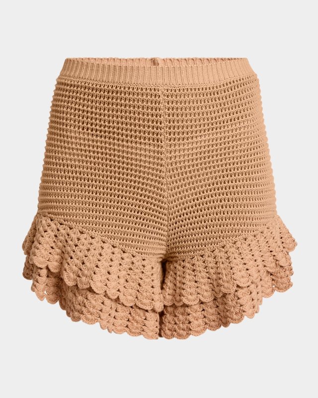 Tiered Ruffle Crochet Knit Shorts